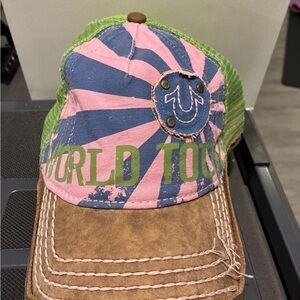 Vintage True Religion Distressed Baseball Cap World Tour Horseshoe Logo Mesh Y2K